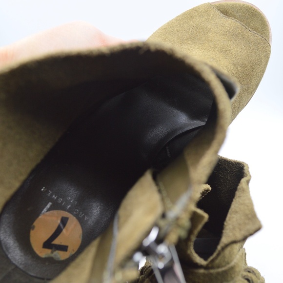 Marc Fisher Suede Leather Onita Fringe Peep Toe Booties Sage Green Size 7 - Picture 7 of 7